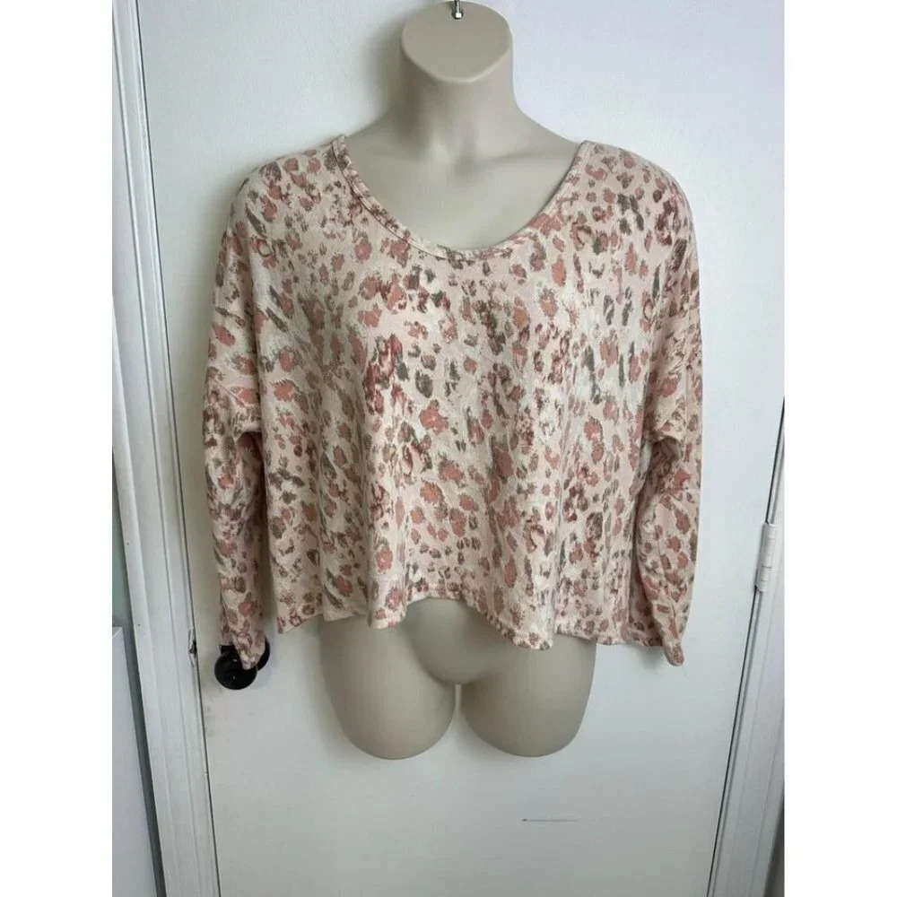 Sadie & Sage Crop Soft Sweater leopard print lightweight, Over-sized, L #0428